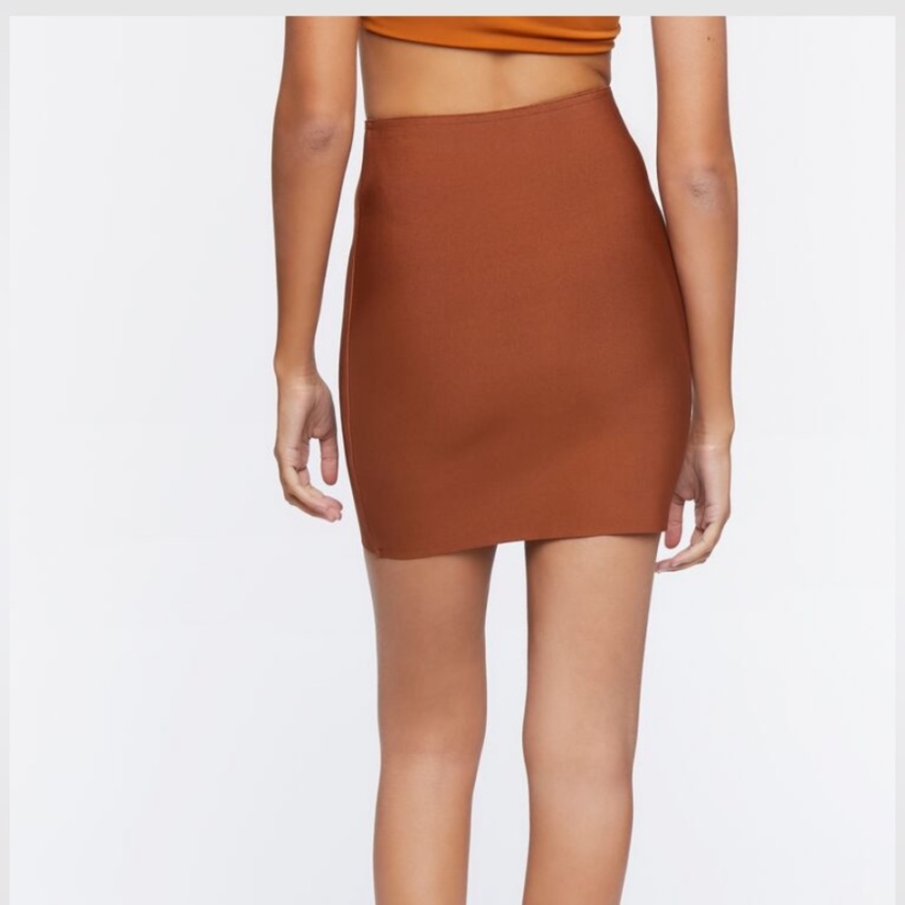 Forever 21 Brown Bodycon Bandage Mini Skirt Size L - Picture 4 of 8